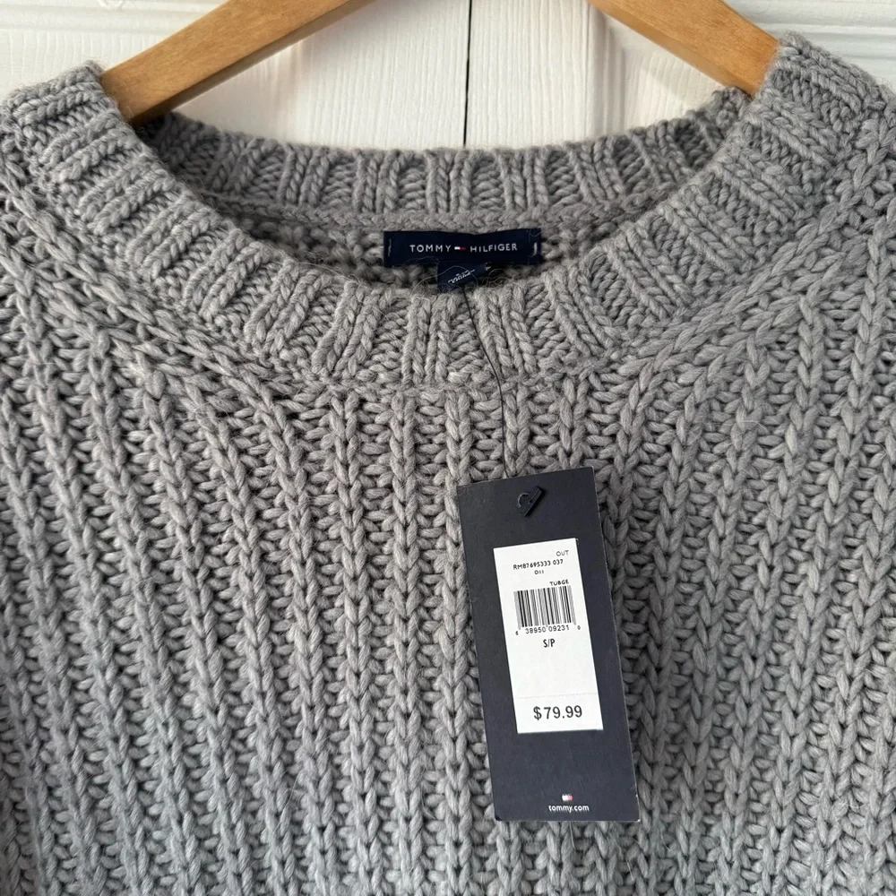 Tommy Hilfiger Gray Sweater with Red and White Stripes